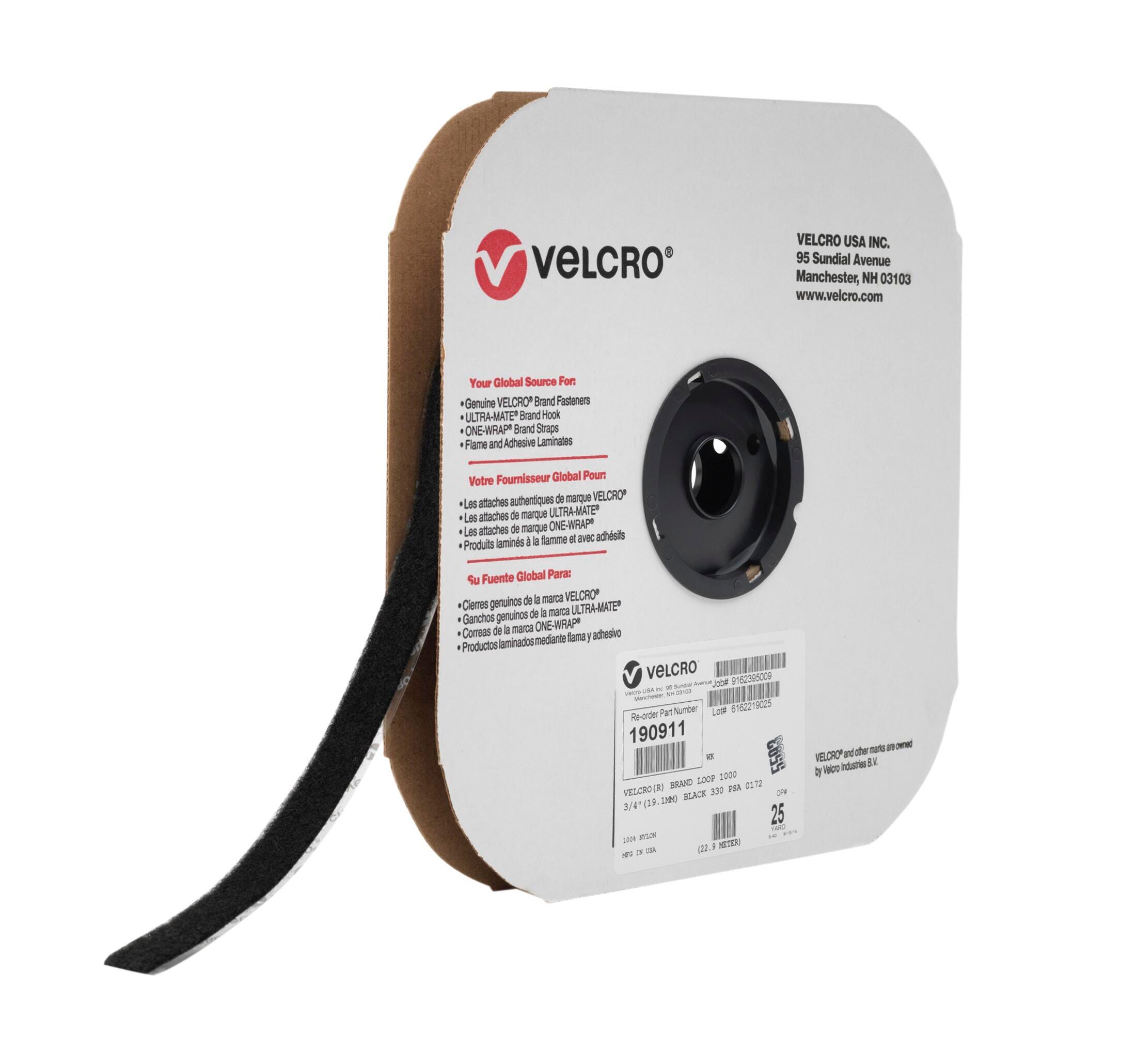 VELCRO Brand Sticky Back Tape Roll, 3/4 Inch x 75 Feet, Black, Loop Side Only 2129000